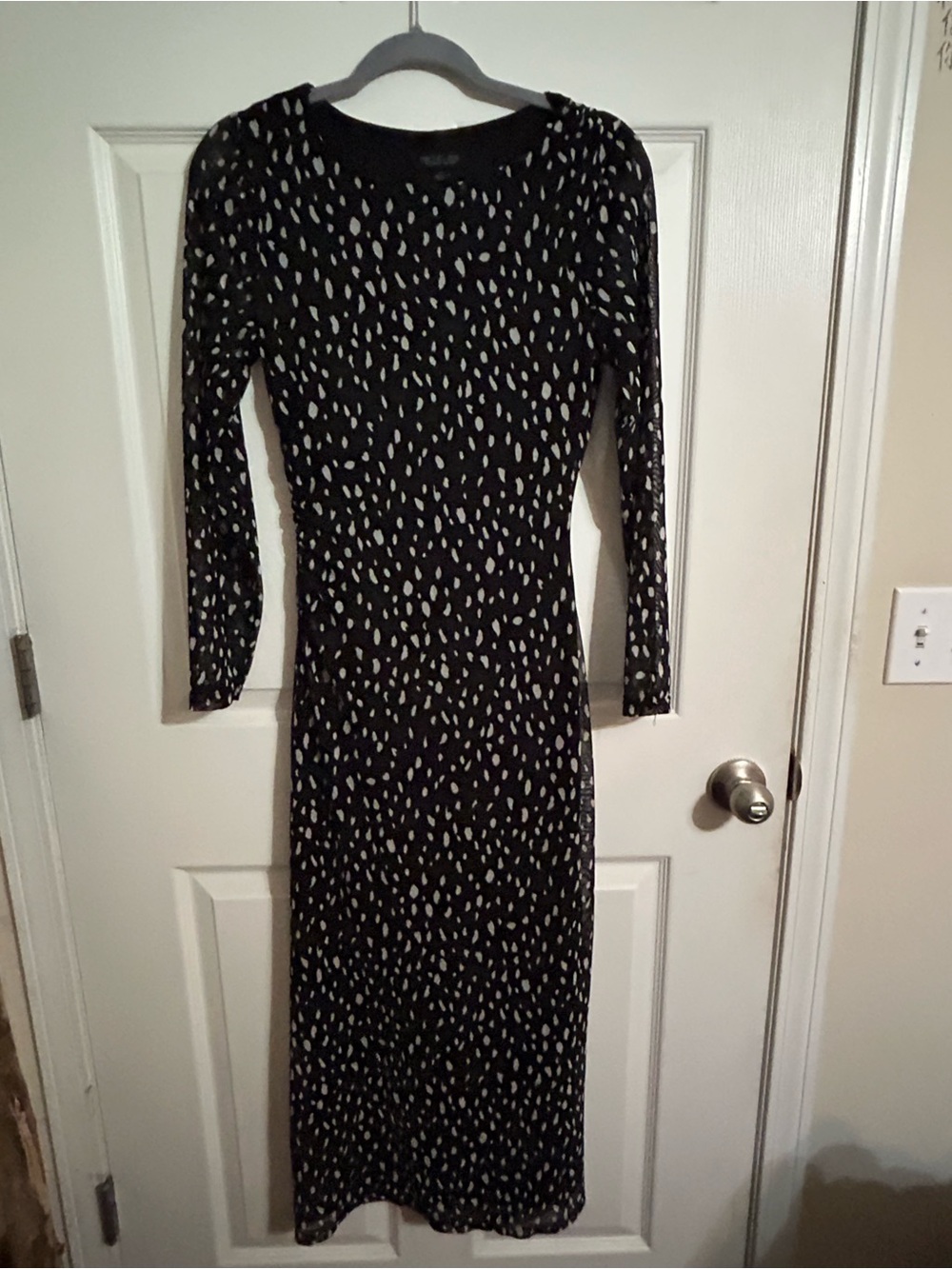 Rachel Zoe Black and White Dot-Print Long Sleeve Midi Dress size XS